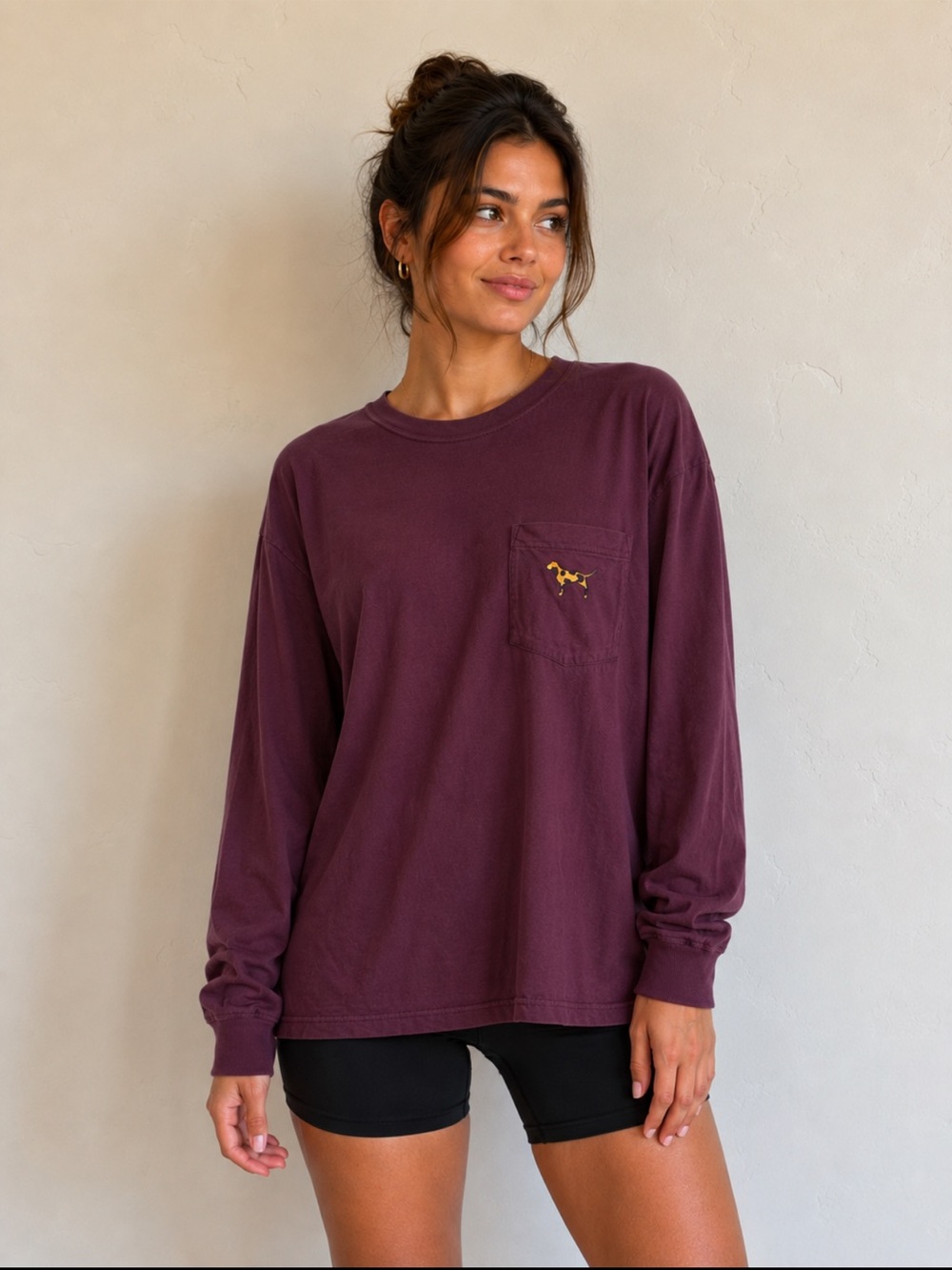PINK Victoria’s Secret Maroon & Leopard Print 100% Cotton Long Sleeve Top